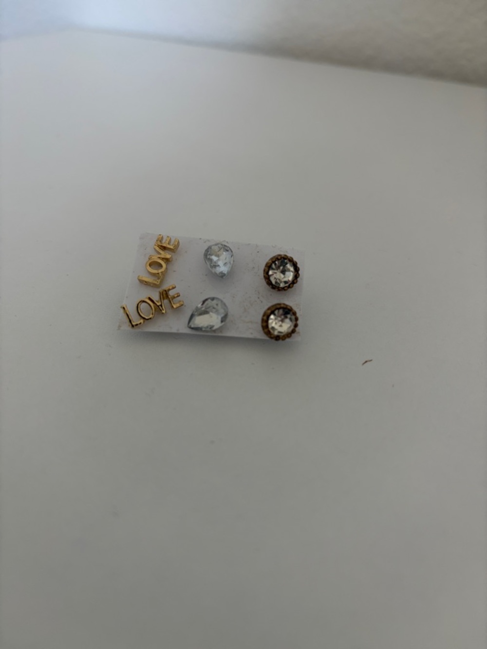 Gold 'LOVE' and Crystal Stud Earring Set - Women Jewelry